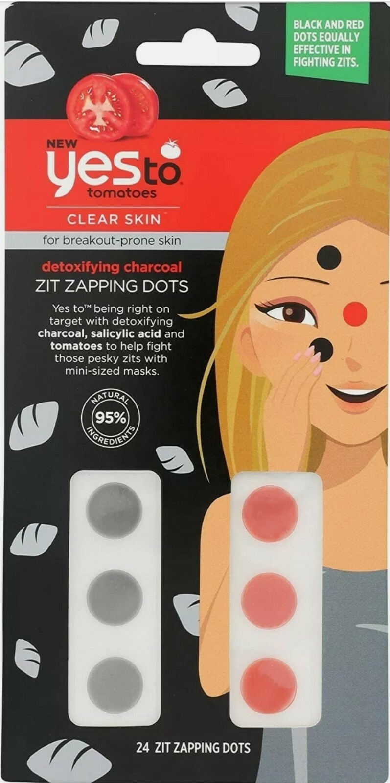 Yes To Tomatoes Detoxifying Charcoal Zit Zapping Dots, Red, 24 ea