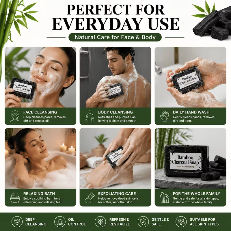 Natural Bamboo Charcoal Soap Bar 3.5 oz (100g)-Deep Cleansing & Healing 3 items