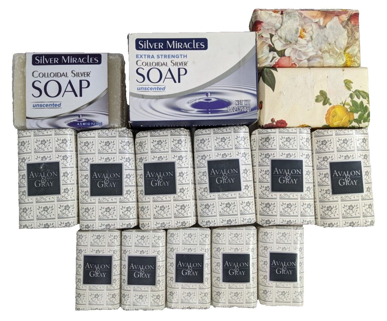 Soap Bars LOT Avalon & Gray, Colloidal Silver, Alchimia Italy, 15 BARS 38 oz.