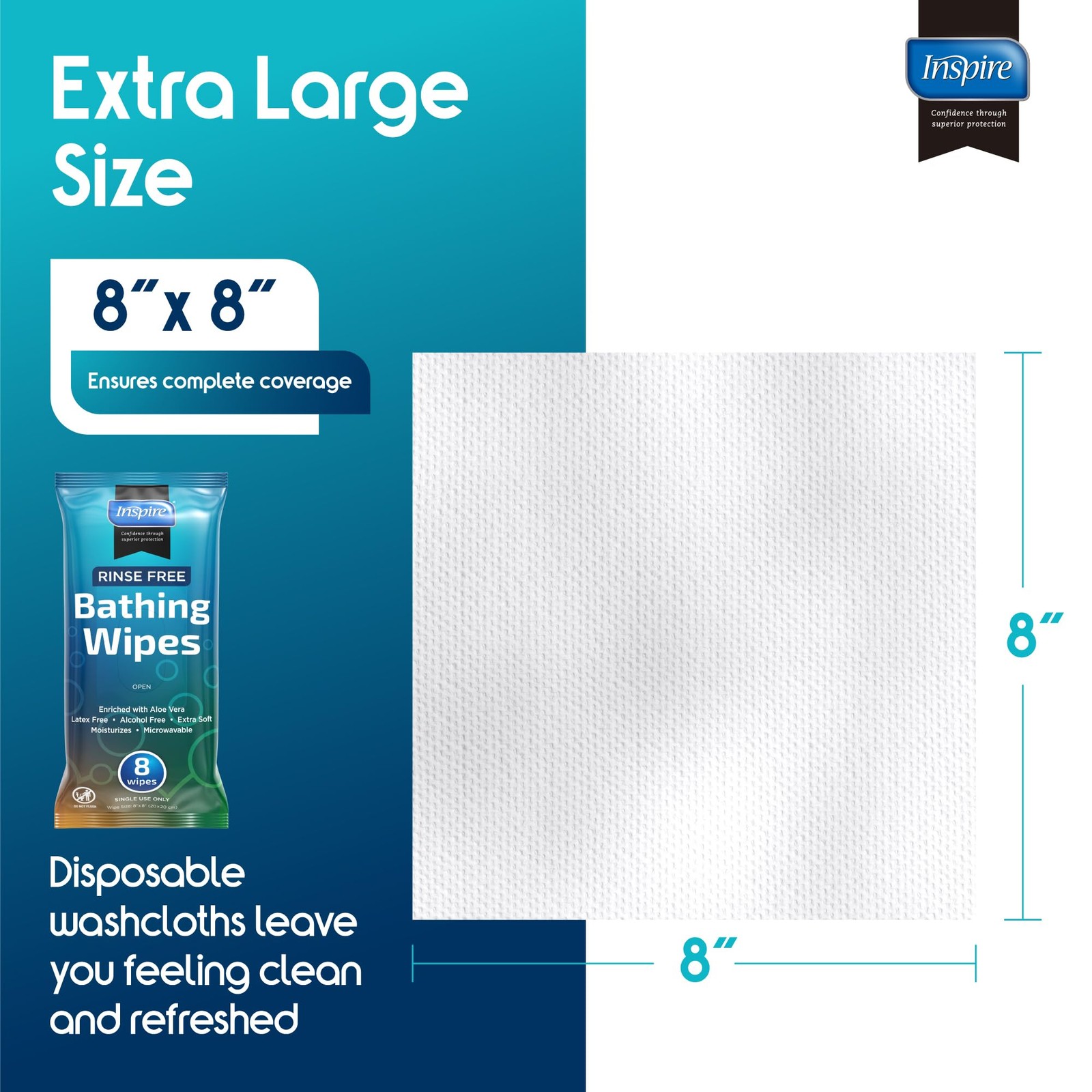 Extra Large RinseFree Body Wipes for Adults 48 Count Bathing Cloths