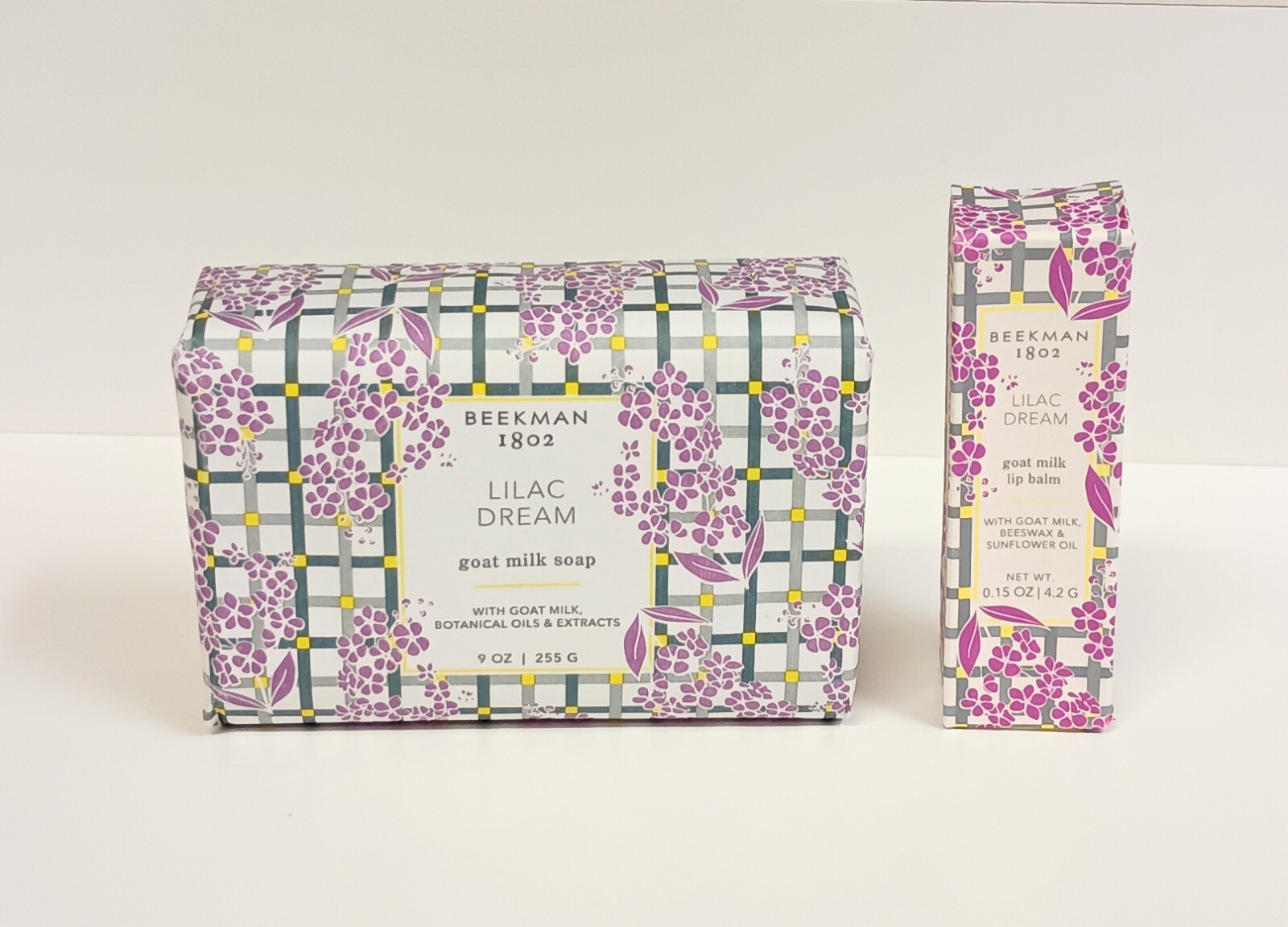 Beekman 1802 Goat Milk 9 oz Bar Soap + Lip Balm Set Lilac Dream NEW