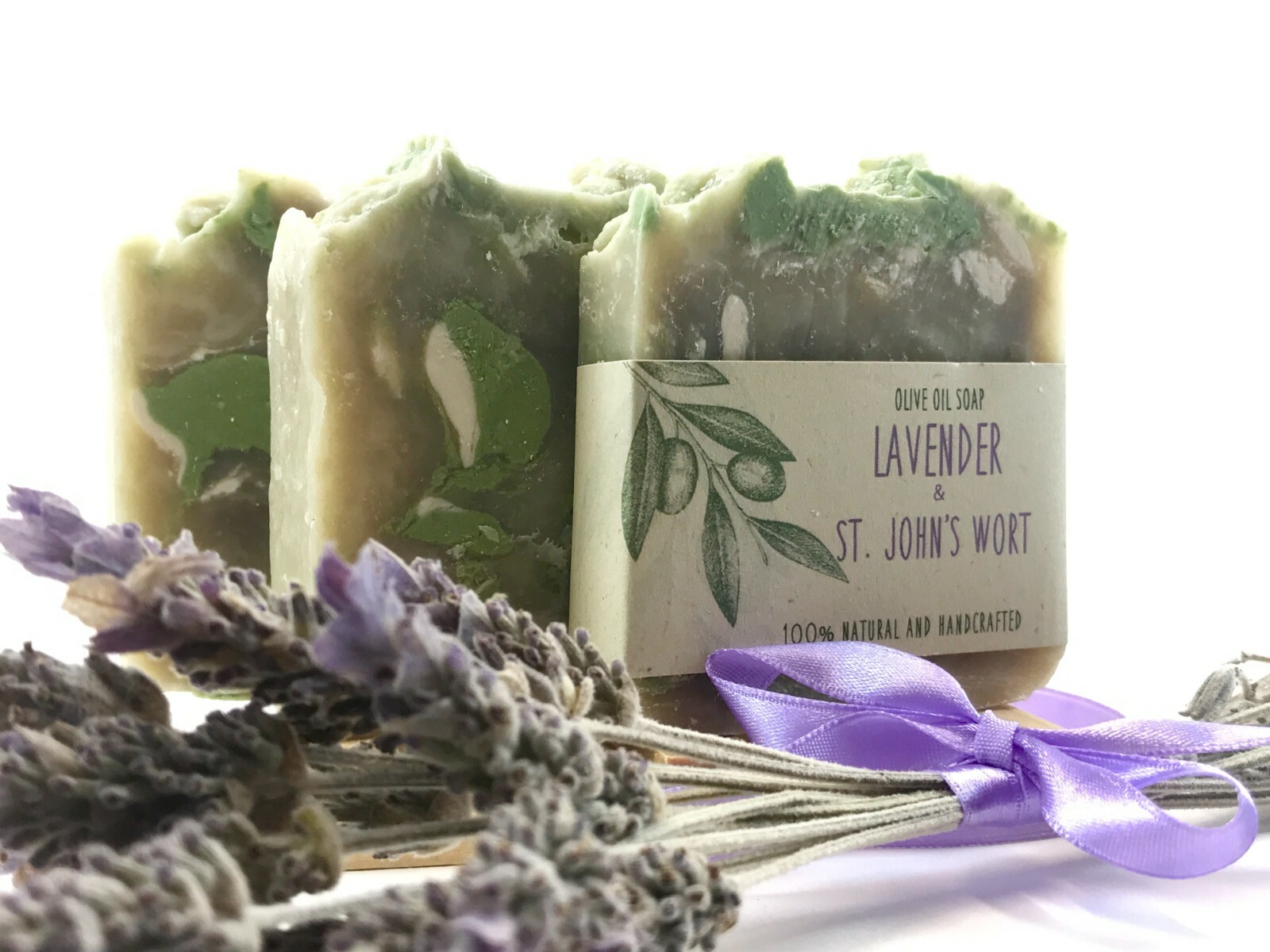 Set of 2 organic handmade lavender olive oil bar soaps antibacterial vegan