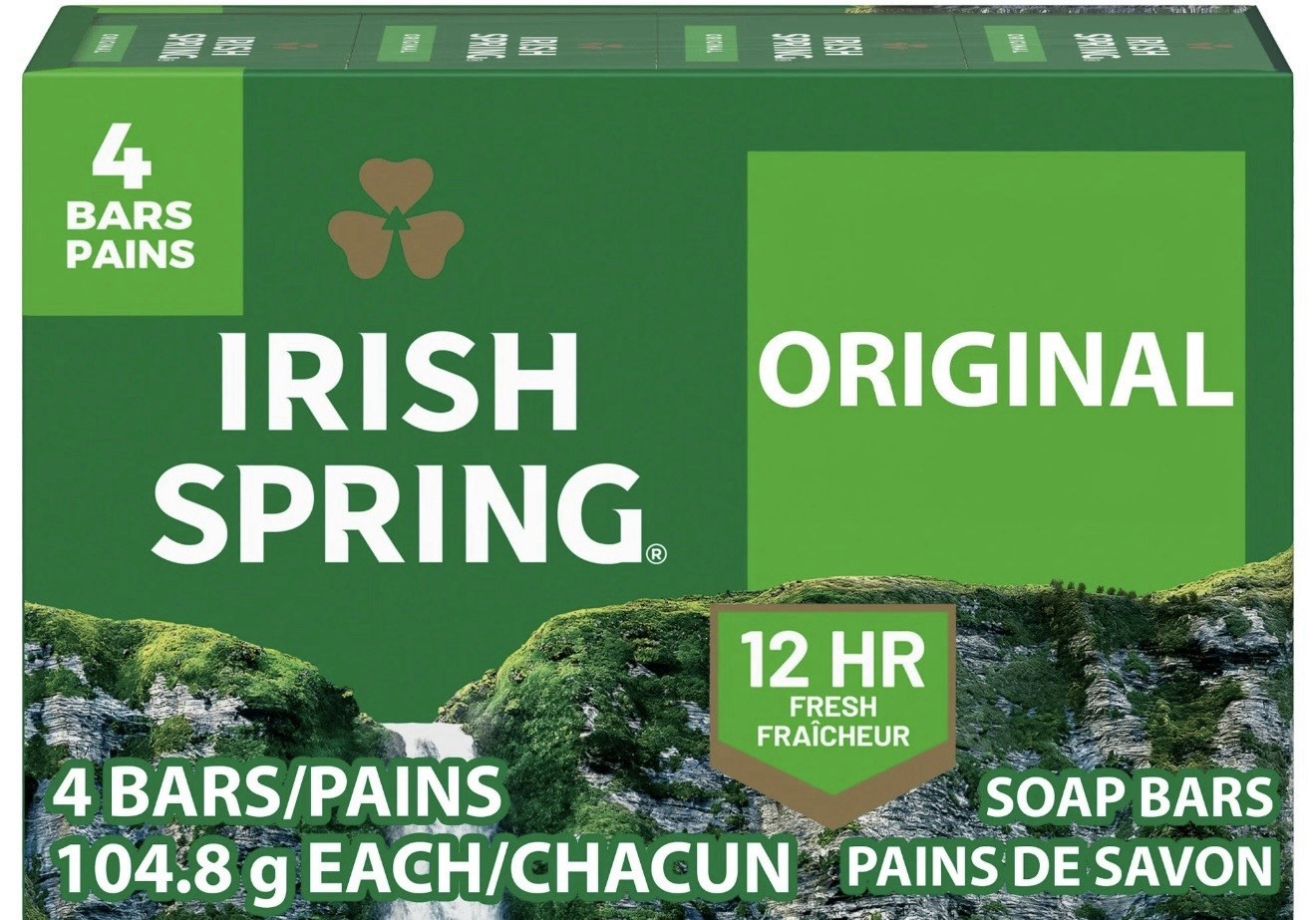 Irish Spring Original Deodorant Soap Bars 4 Pack 12HR Fresh 98% Natural