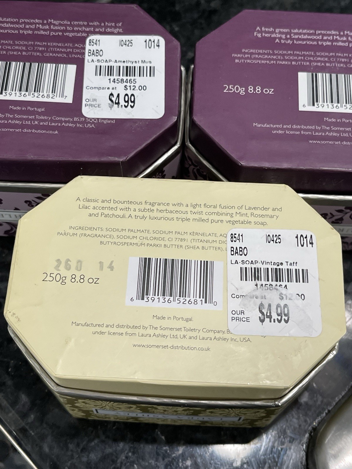 Laura Ashley Triple Milled Soap Bar Trio 2-Amethyst Musk 1-Vintage Taffeta 8.8oz