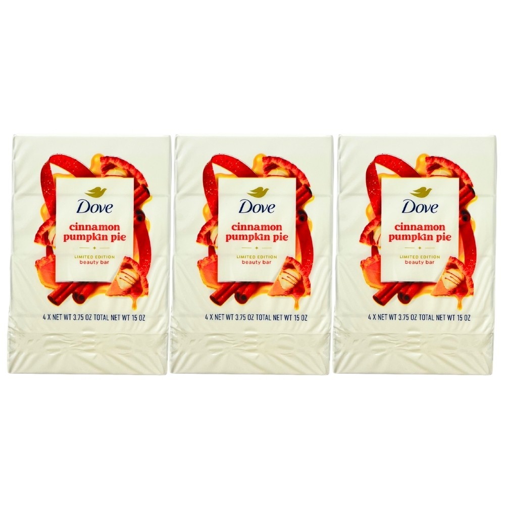 3 Pack – Dove Beauty Bar, Cinnamon Pumpkin Pie, 3.75oz, 4 Count (12 Total Bars)