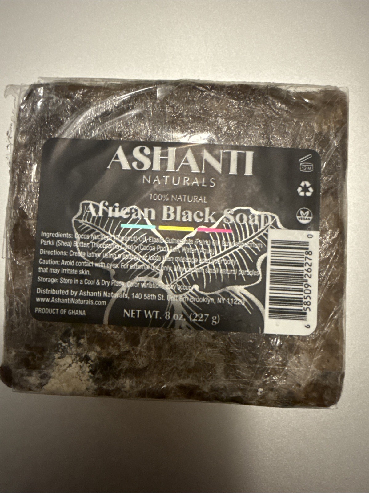 Ashanti Naturals African Black Soap Bar – 8 oz. 100% Natural. Pack Of 2