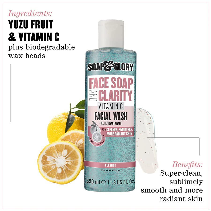 Face Wash with Vitamin C – 3 in 1 Brightening Facial Cleanser, Makeup Remover &