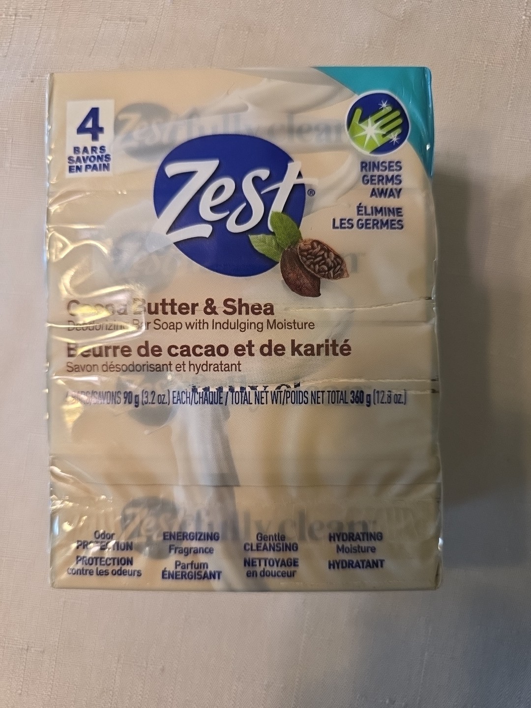 Lot Of 2 Zest Cocoa Butter & Shea Bar Soap, for All Skin Types, 4 oz, 8 Bars