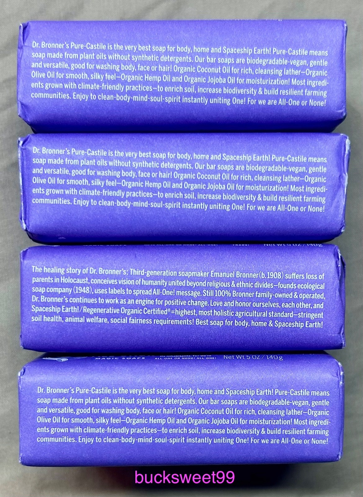 DR. BRONNER’S ALL-ONE HEMP LAVENDER Pure-Castile Bar Soap – 5oz – 4 PACK