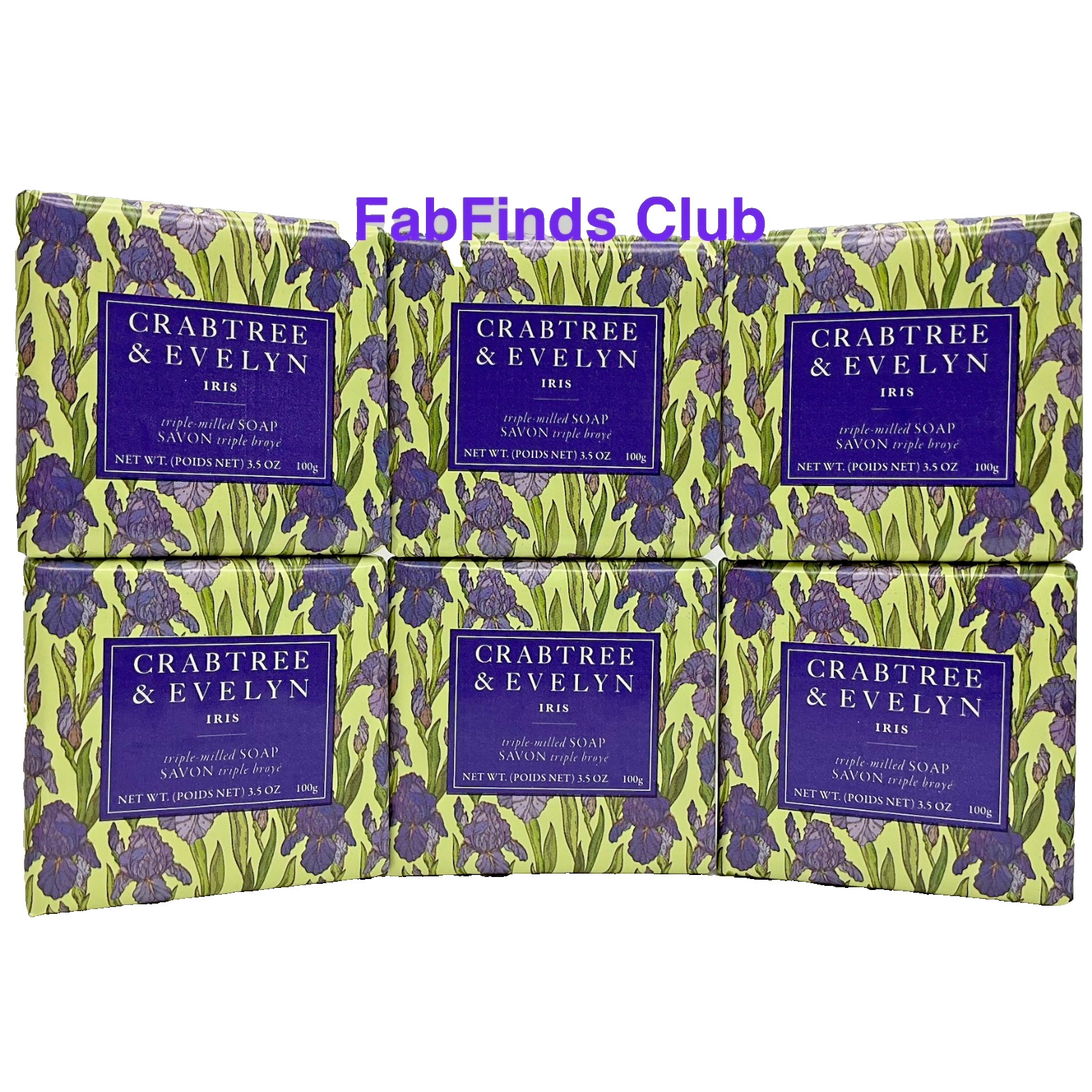 6x Crabtree & Evelyn Iris Bar Soap Triple Milled (6×3.5oz)