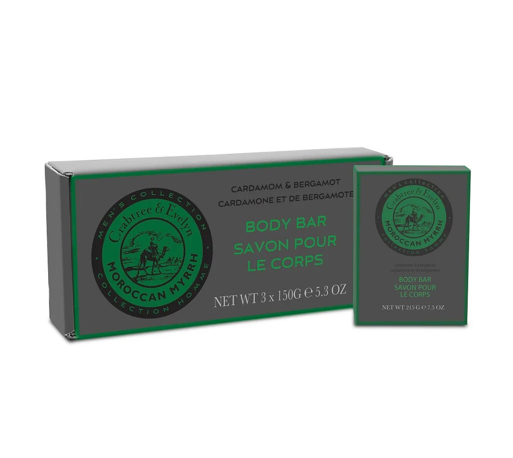 Crabtree & Evelyn Moroccan Myrrh Men’s Body Bar Set, Three 5.29 oz scented soaps