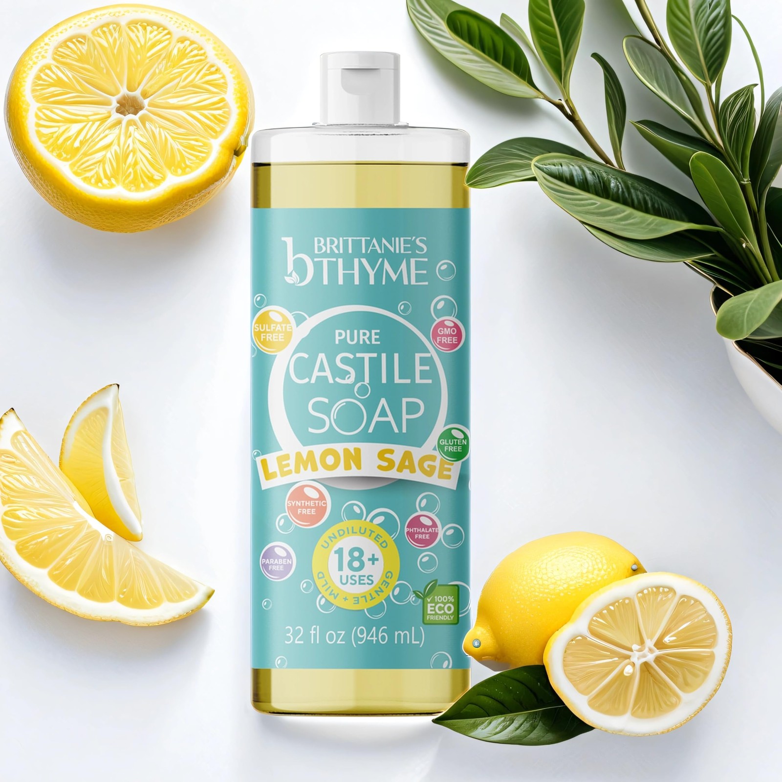 Castile Liquid Soap Refill 32oz Lemon Sage 2 Pack – Multi-Purpose Natural