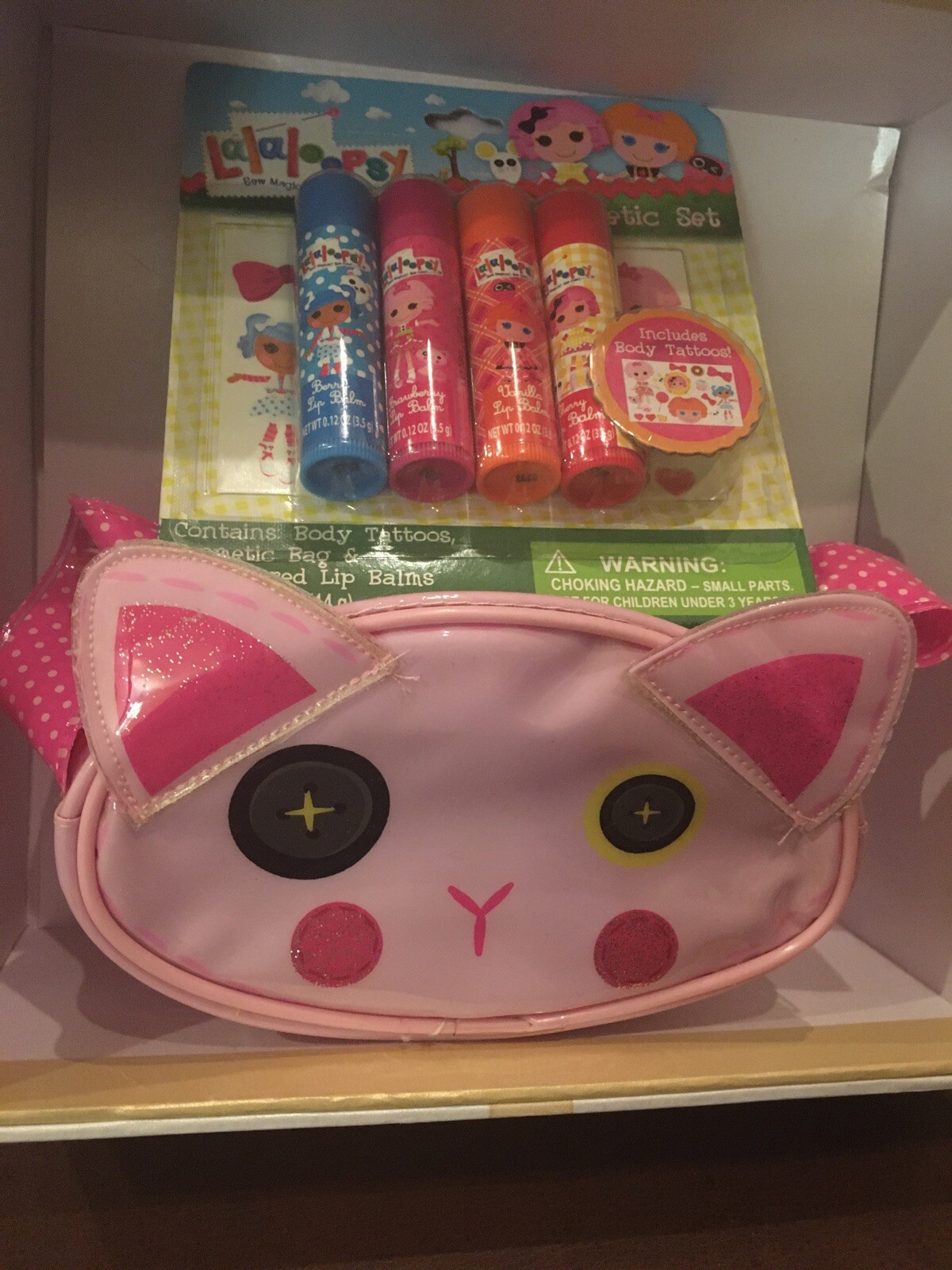 Lalaloopsy Cosmetic Set Includes 4 Lip Balms Body Tattoos & Cosmetic bag New