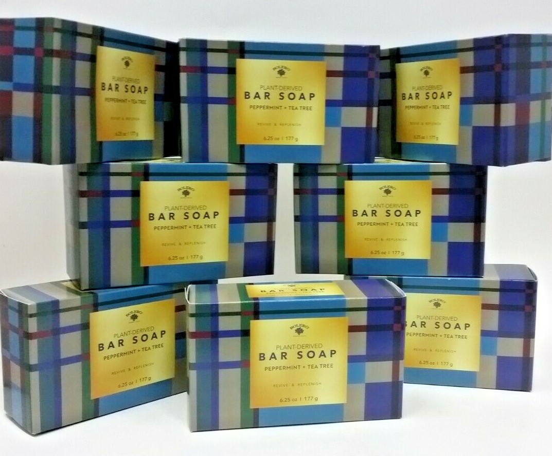 8 x Large Bolero Plant Derived PEPPERMINT + TEA TREE Bar Soap Bath 6.25oz Revive