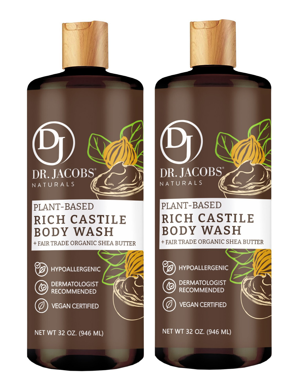 Dr Jacobs Naturals 32oz Shea Butter Castile Body Wash Soap Plant-Based