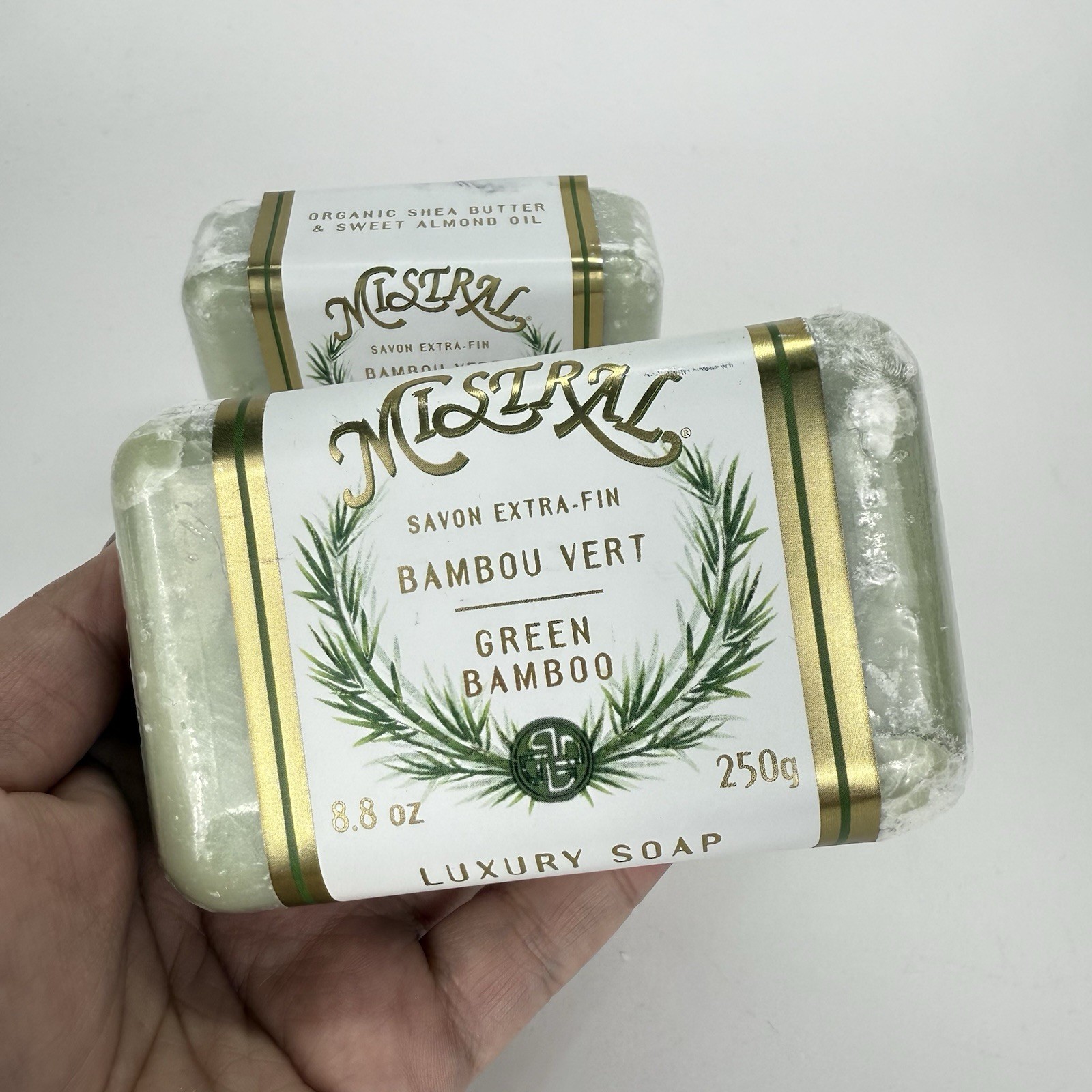 2x Mistral GREEN BAMBOO Pure Vegetable Soap Bar 8.8oz France French Organic Lot
