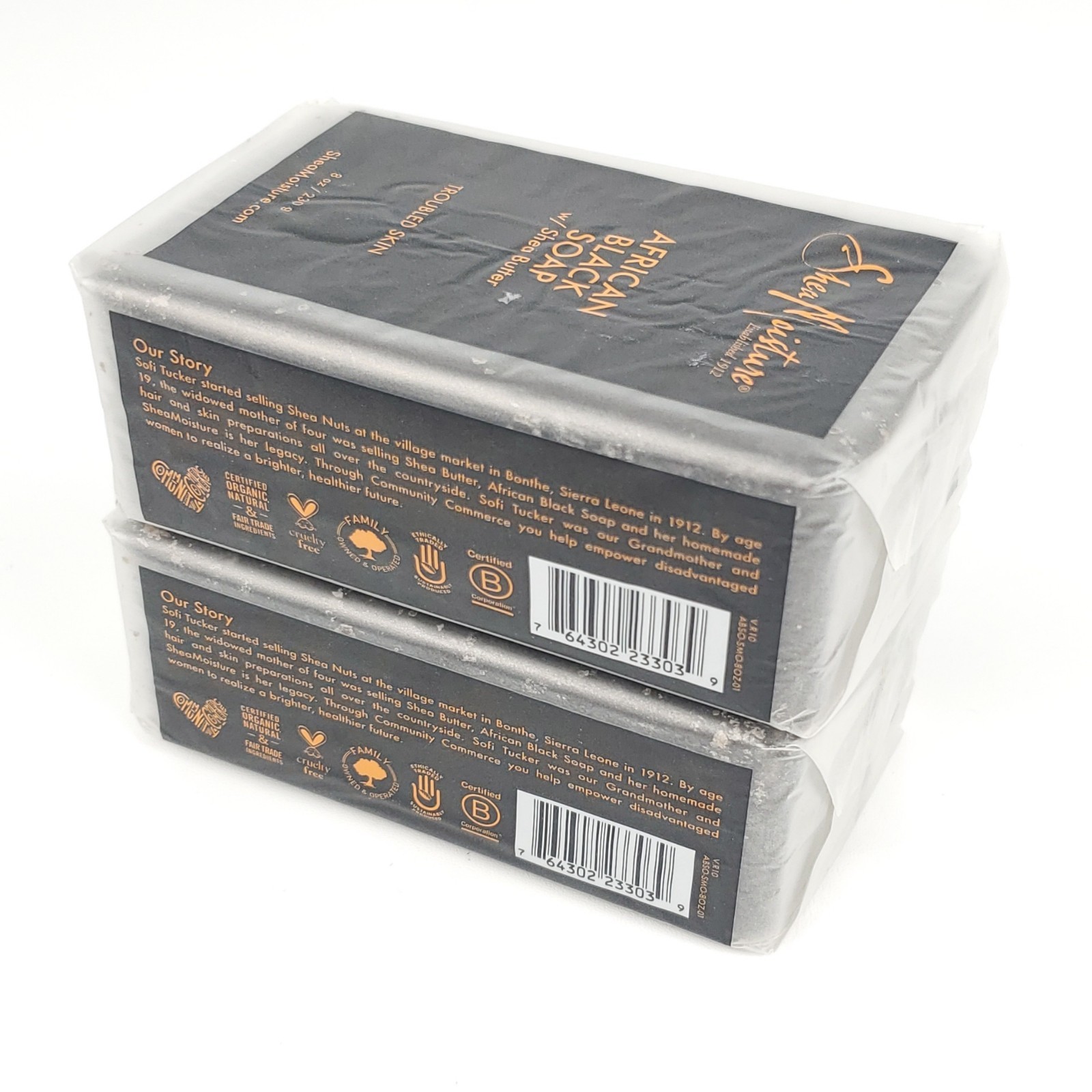 2 Pk Shea Moisture African Black Soap Calm & Clearing Bar Soap, 8 oz each