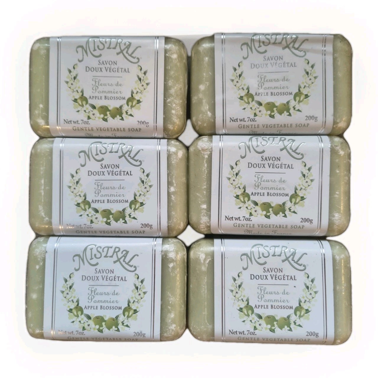 Mistral APPLE BLOSSOM Gentle Vegetable Organic Soap Bar 200g/7oz EA France 6 LOT