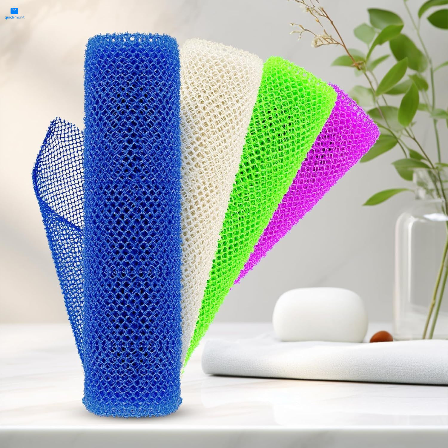 4 Pieces African Net Sponge – Effective Deep Blue, Green, Purple, White