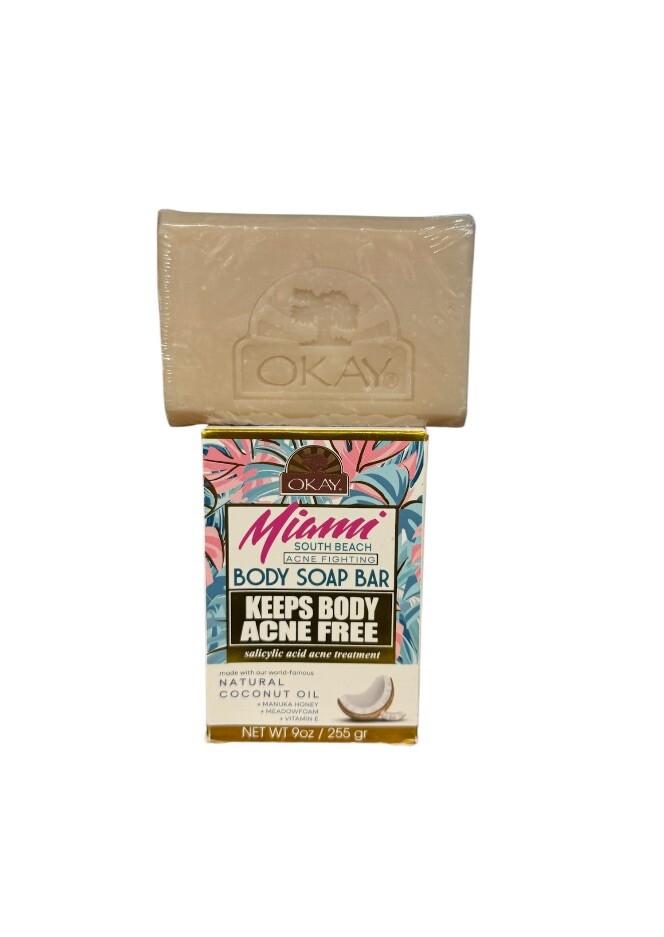 OKAY Miami South Beach Body Soap Bar – Anti-Acne Free Coconut 🥥 Oil Vitamin E