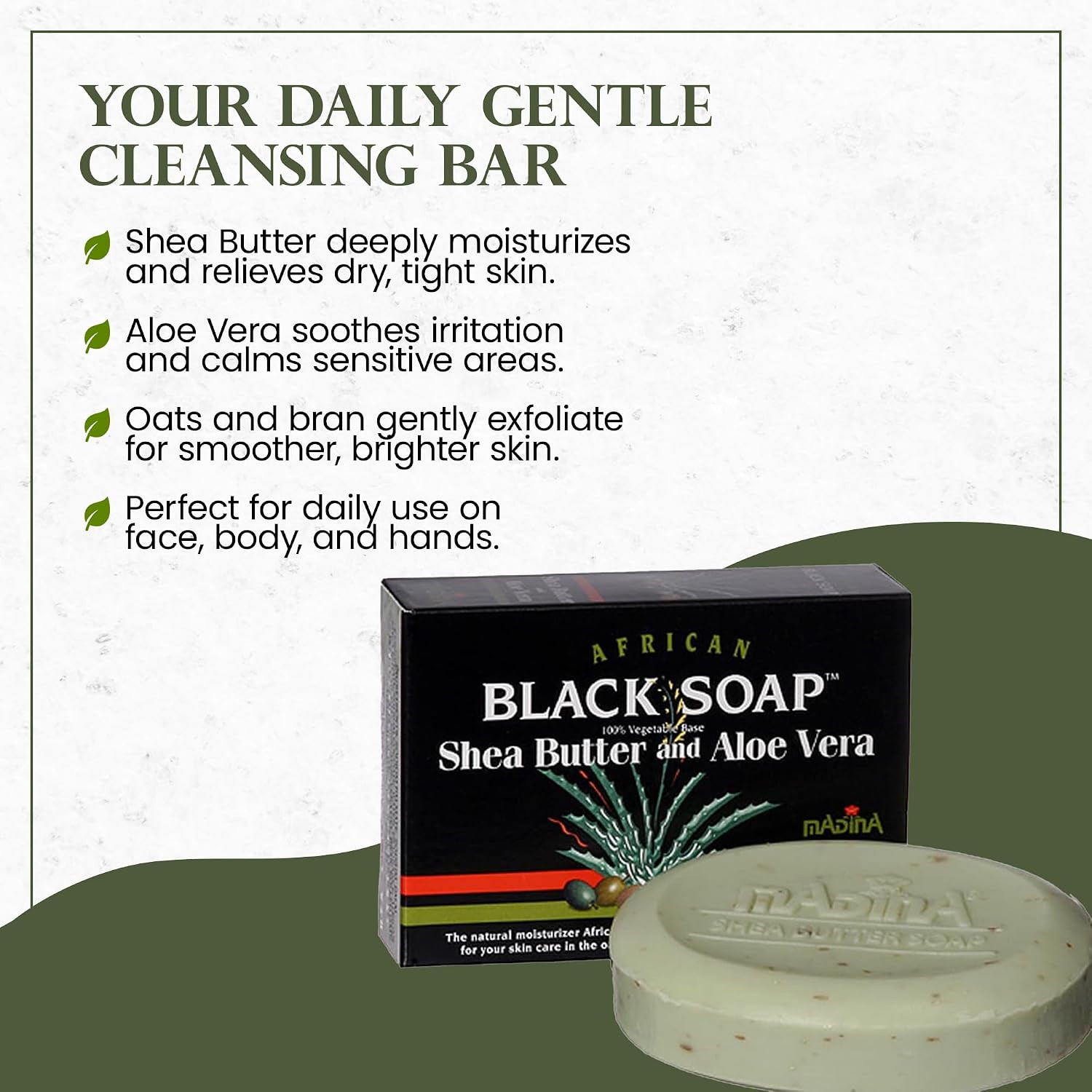African Black Soap Bar – Shea Butter, Aloe Vera, Moisturizing, Gentle Exfoliatin