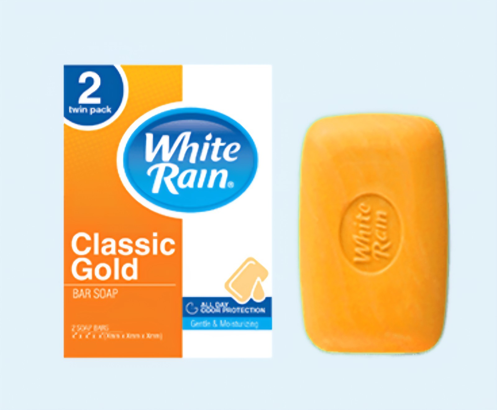 🧡 WHITE RAIN 🧡 (2-BARS) 4.06 Oz 🧡🫧 ●CLASSIC GOLD● 🫧 ≈MOISTURIZING≈ Soap 🫧.