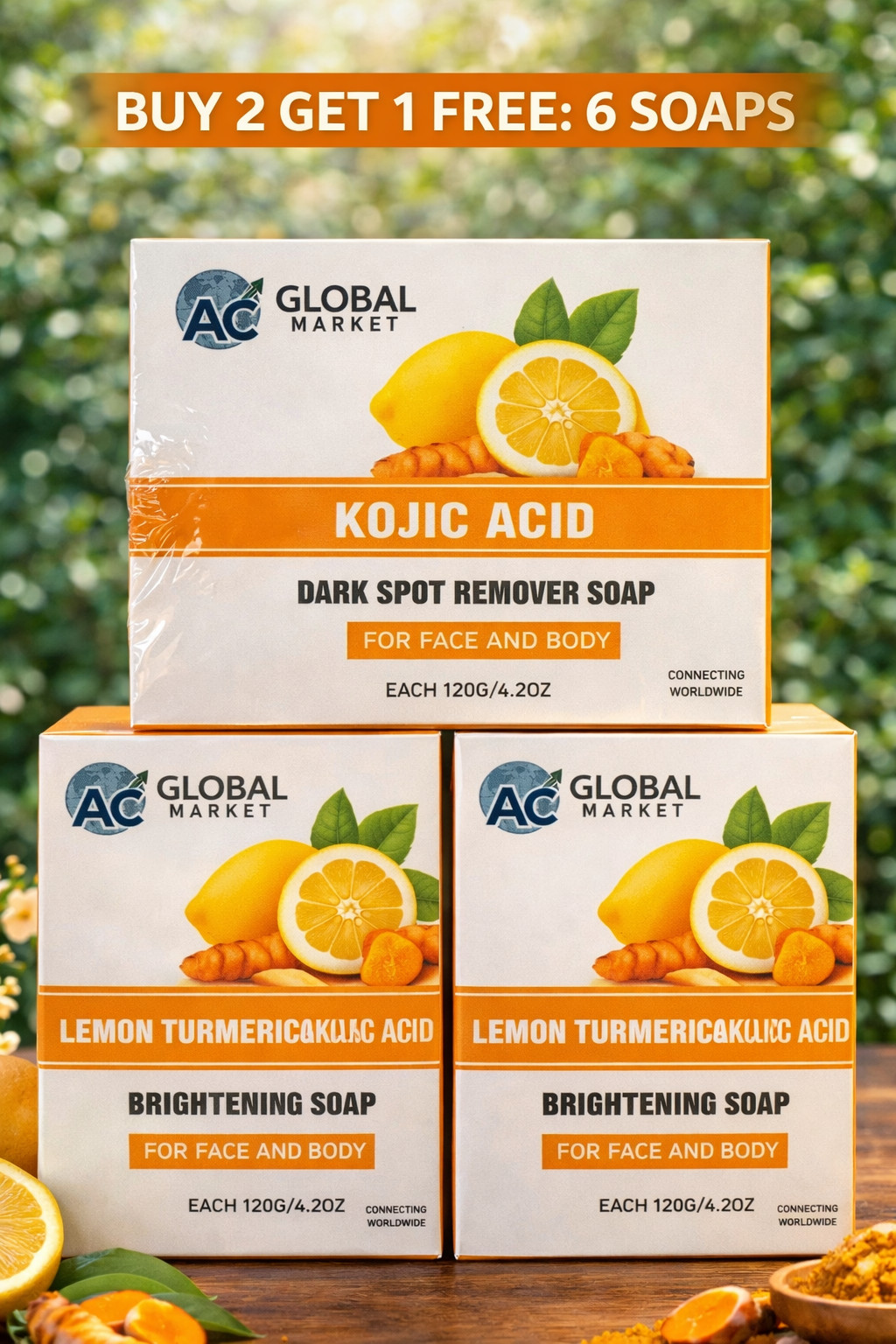 Kojic Acid Soap 6 Bars Dark Spot Remover Turmeric Brightening Face Body Skin