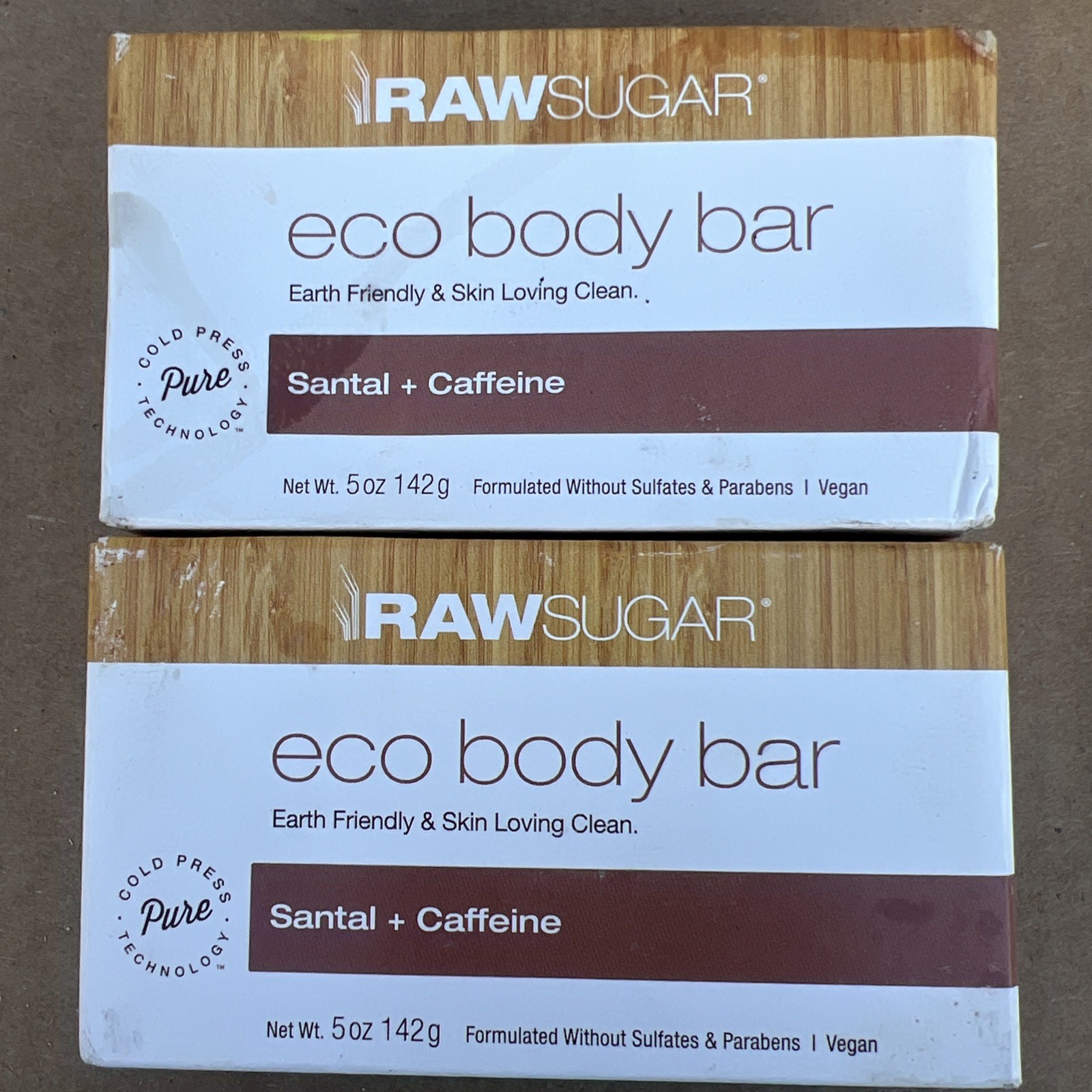 RAW SUGAR Eco Body Bar, SANTAL + CAFFEINE 5 oz (Lot of 2) VEGAN & DAILY SHIP