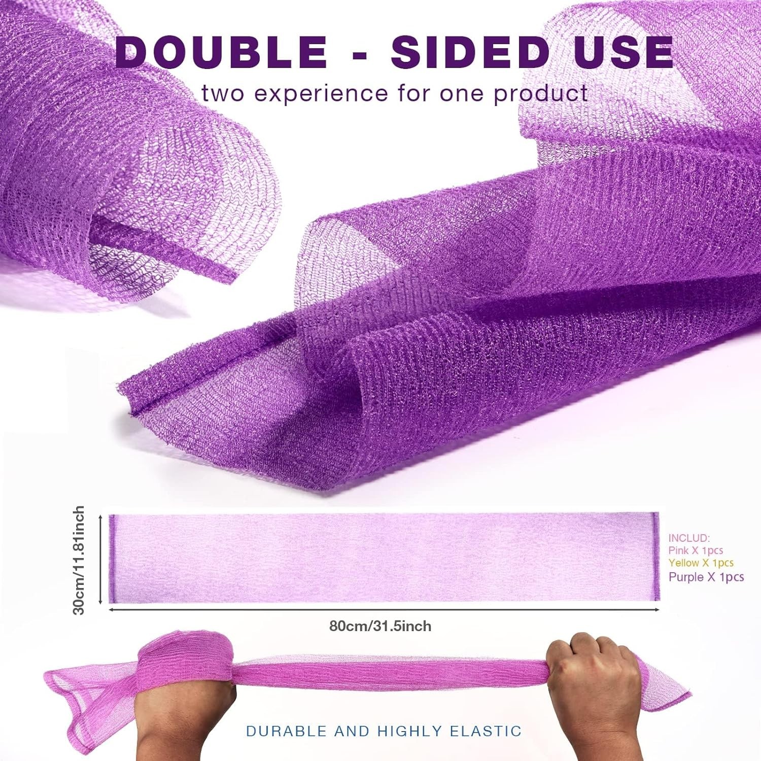 3-Piece Exfoliating Washcloth Set – African Net Sponge, Pink,purple,yellow