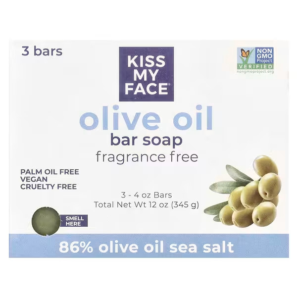 KissMyFace Olive Oil Bar Soap Fragrance Free (3 – 4 oz bars) 12 oz Each (6 Packs