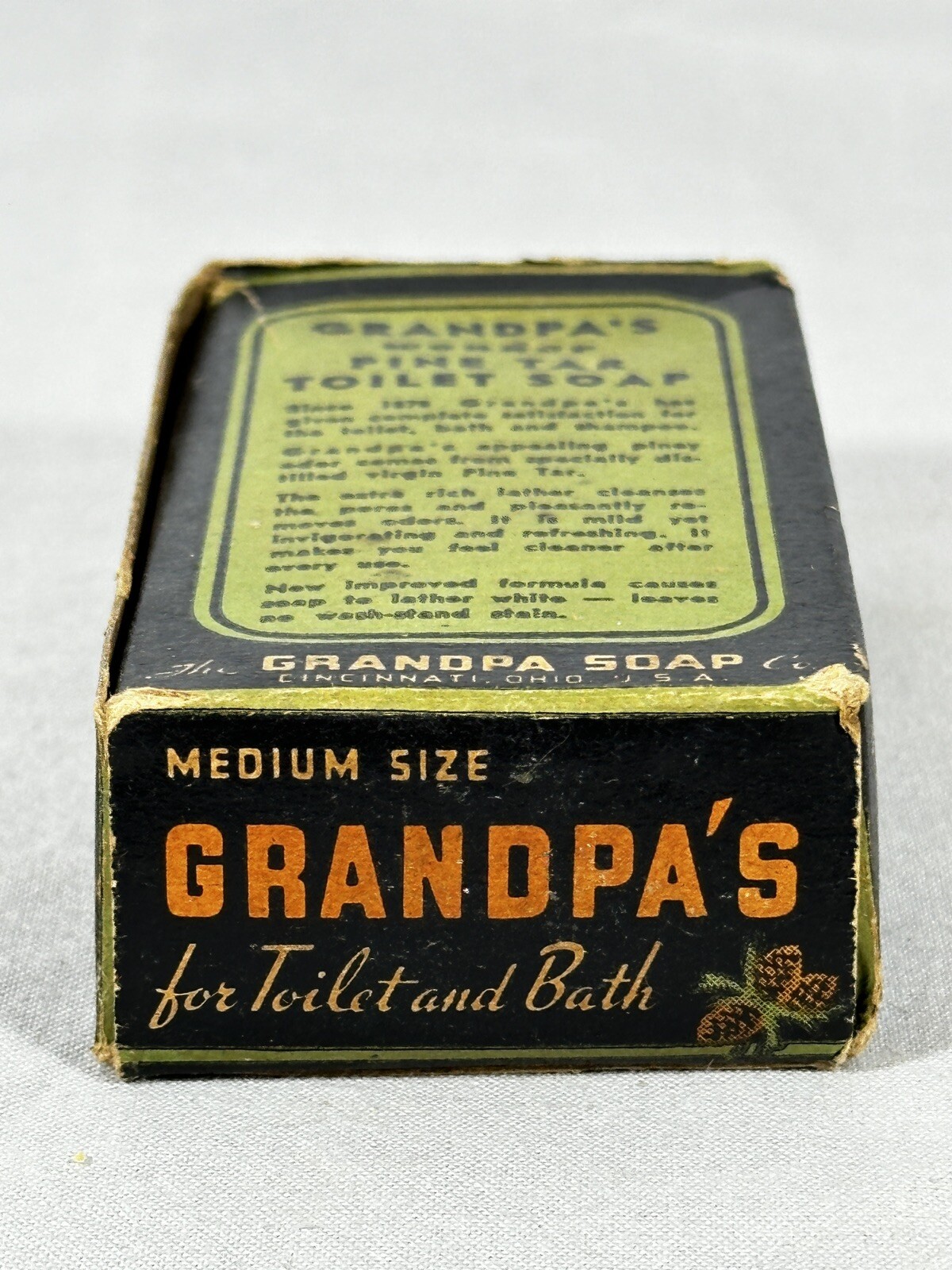 Antique Grandpa’s Wonder Pine Tar Toilet Soap Cincinnati Ohio Orig Paper Insert