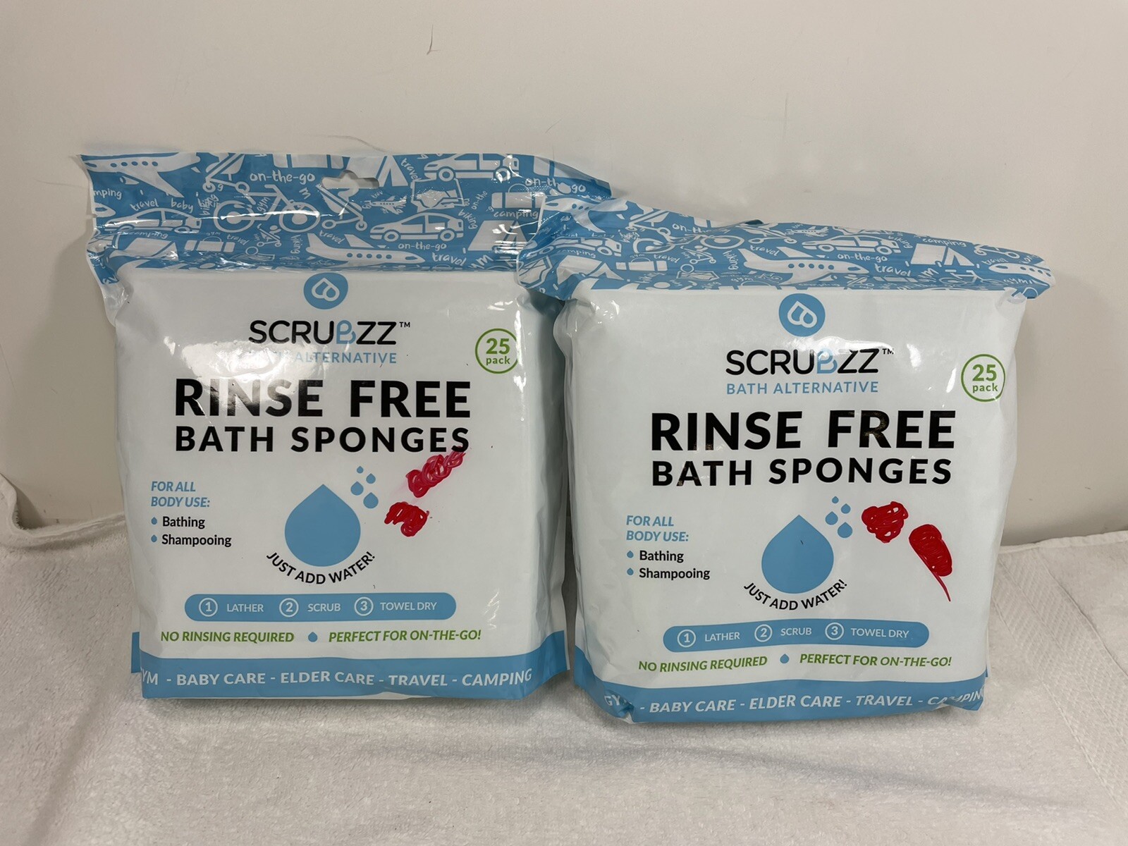 Lot Of 2 Scrubzz Disposable No Rinse Bathing Wipes – 25 Pack