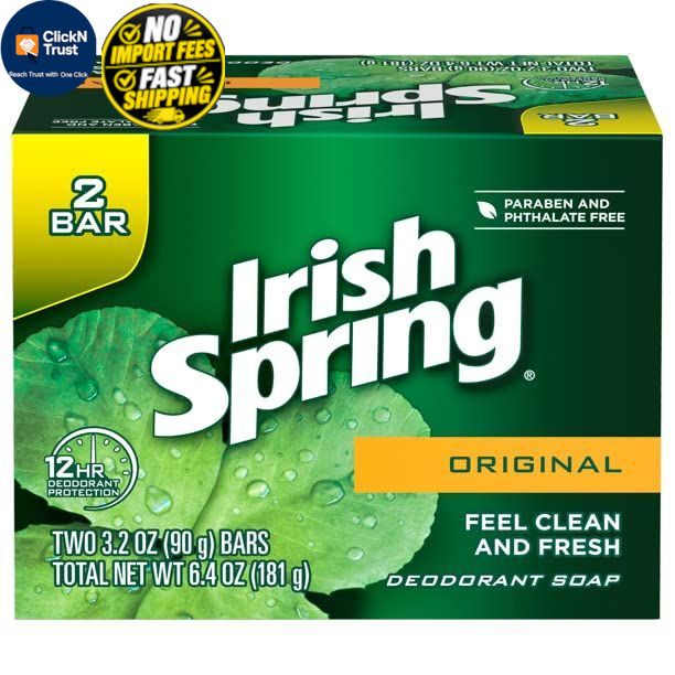 Irish Spring Original Deodorant Bar Soap, 3.20 oz 3.2 Ounce (Pack of 2),