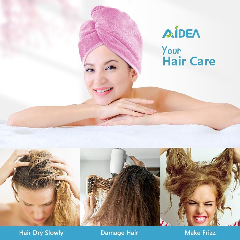 AIDEA Microfiber Hair Towel Wrap, 5 Pack Turbans, 26″×10″, Multicolor