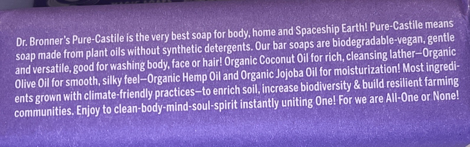 Dr. Bronner’s Pure Castile Bar Soap All-One Hemp Lavender; Lot of Four 5oz Bars