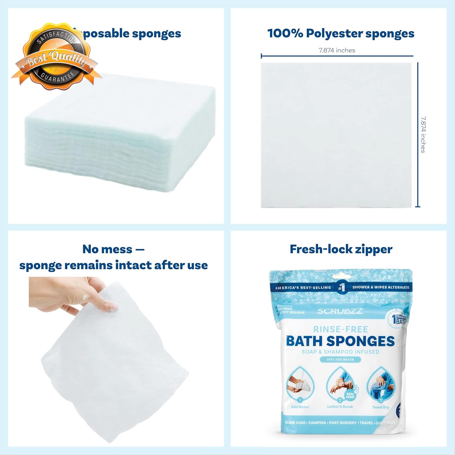 No Rinse Bath Wipes Disposable Body Wash Shower Wipe Single Use 25 Pack