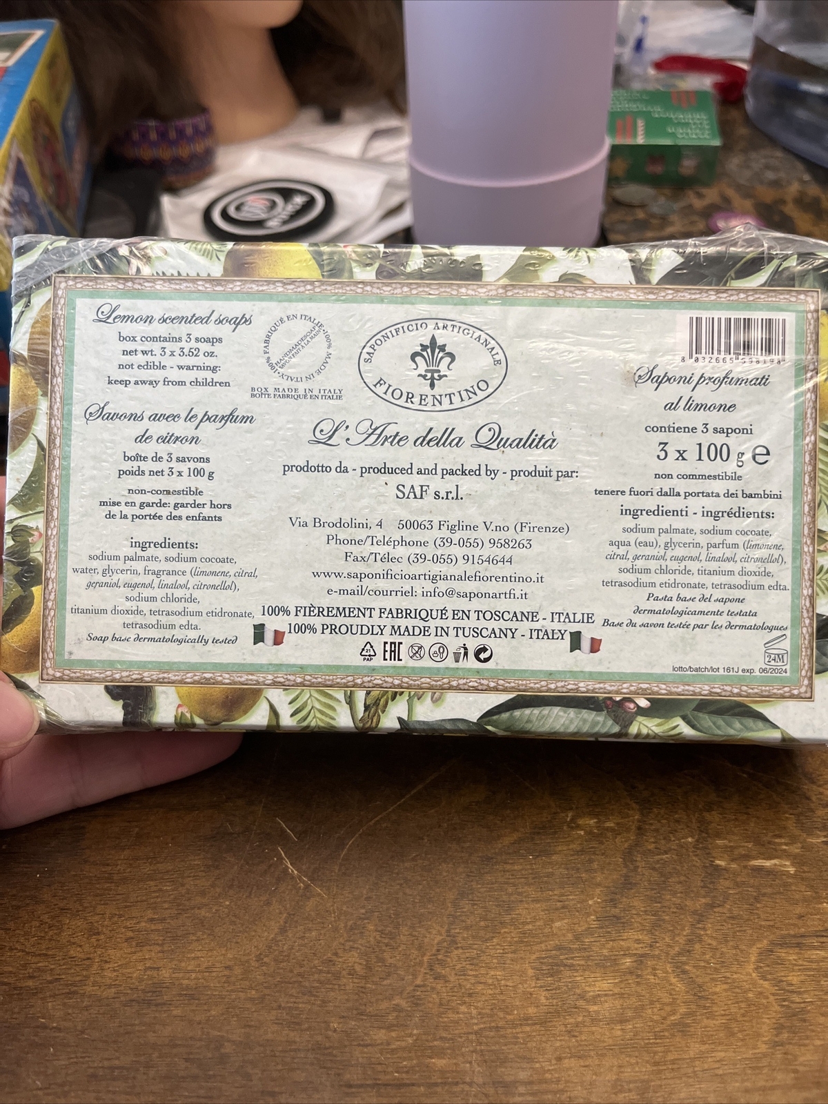 Saponificio Artigianale Fiorentino LEMON SCENTED Soap 3.52 oz X 3 sealed in Box