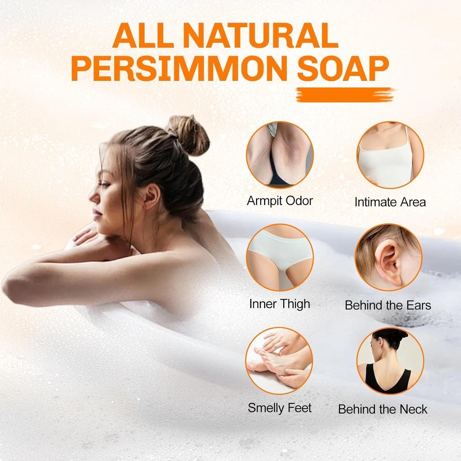 5 Pack Persimmon Soap Bar Body Odor Control Natural Deodorant for Men & Women