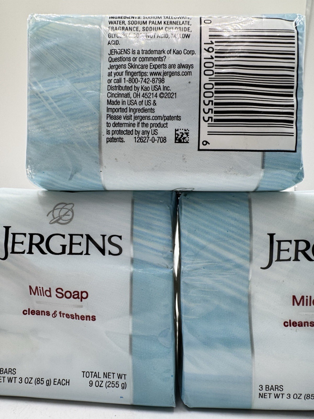 3 pack of 3 (9 bars total) Jergens Mild Soap Pure & Natural Bars 3 oz Each