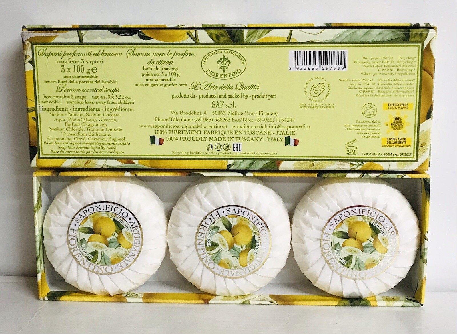 2-Pack Saponificio ~ Lemon Bar Soap 6 bars 3.52 oz Each