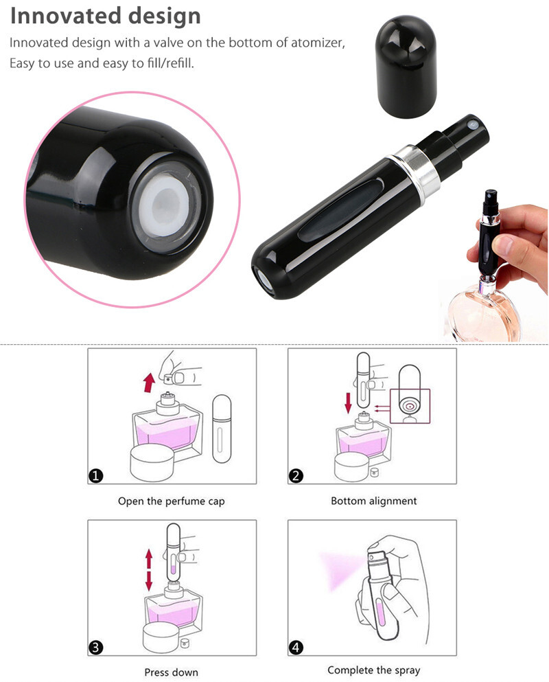5ml Mini Refillable Perfume Atomizer Bottle for Travel Spray Scent Pump Case USA