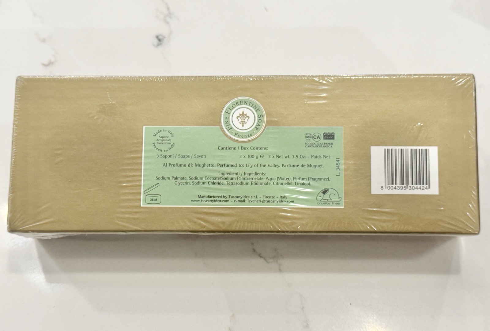 FINE FLORENTINE SOAPS SET OF 3 x 100G /3.5oz. LILY OF THE VALLEY MADE IN ITALY