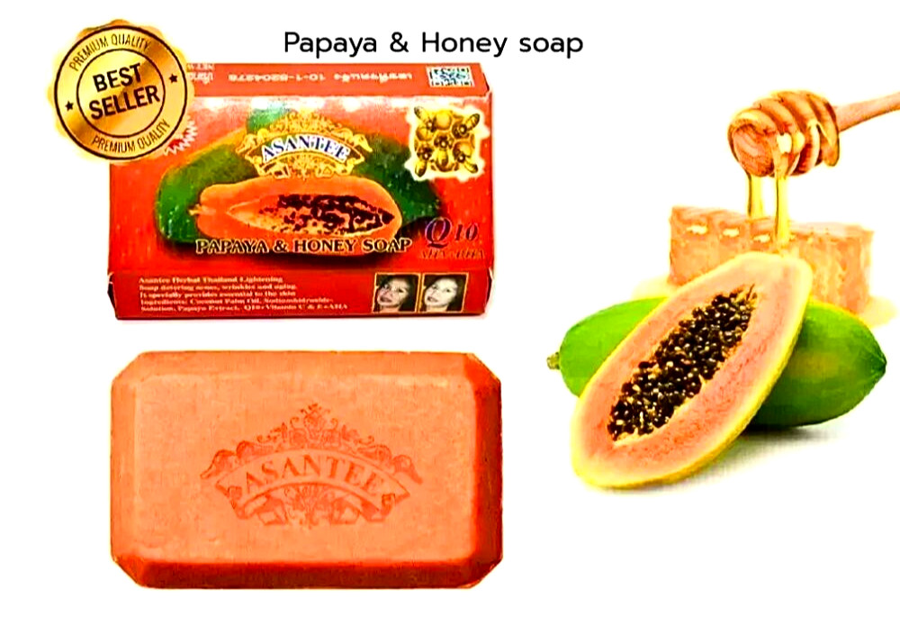 Asantee papaya soap honey herbal lightening thai extra bars face body 125g x 6