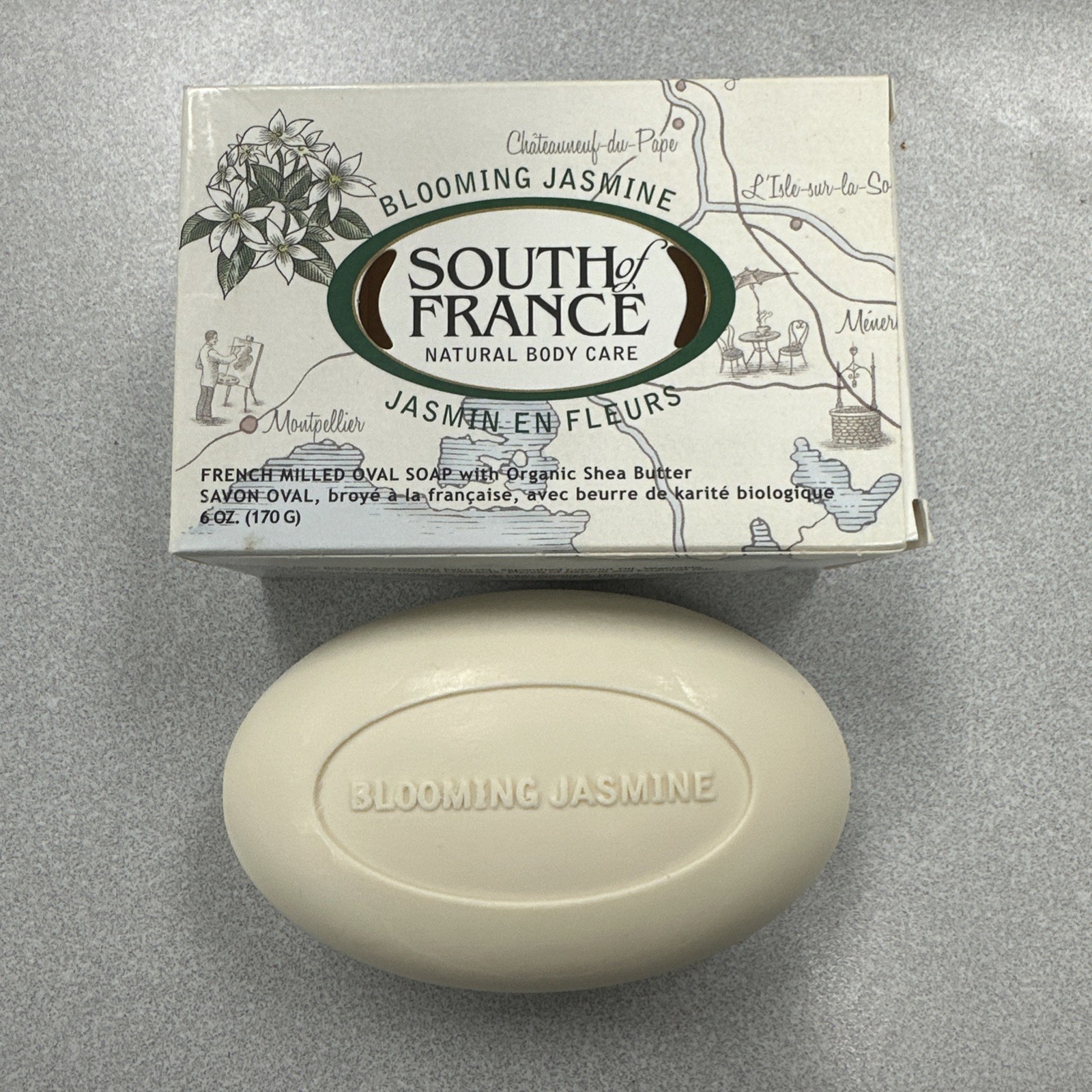 South of France French Triple Milled Oval Bar Soap Blooming Jasmine 6 oz Natural