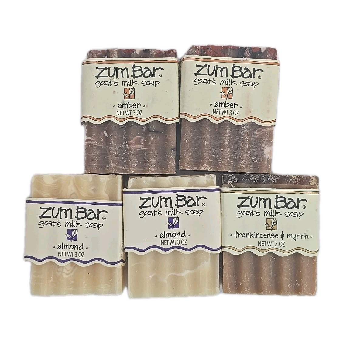 5-PACK Zum Goat’s Milk Soap Bar Almond Amber Frankincense & Myrrh 3 oz New