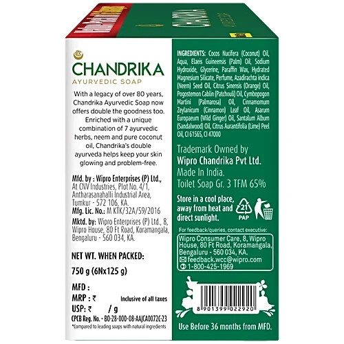 Chandrika Ayurvedic Soap 125g x6 | Herbal Handmade Skin Glow Bar | Natural