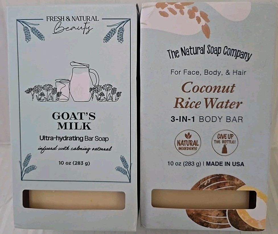 Fresh & Natural Beauty Oats Milk & Coconut Rice Bar Soap Set Of 2 – 10oz Each
