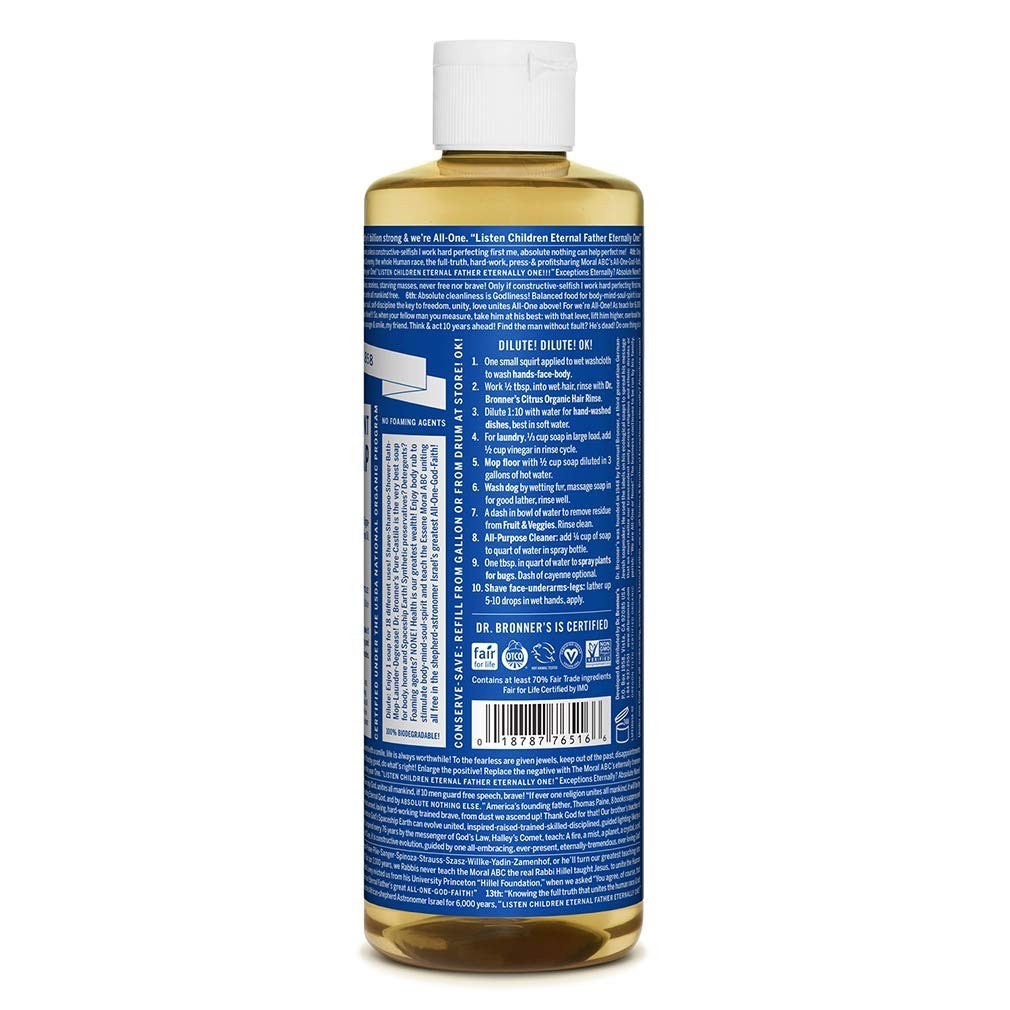 Dr. Bronners Set of 2 Peppermint Pure-Castile Organic Fair Trade Cleanser