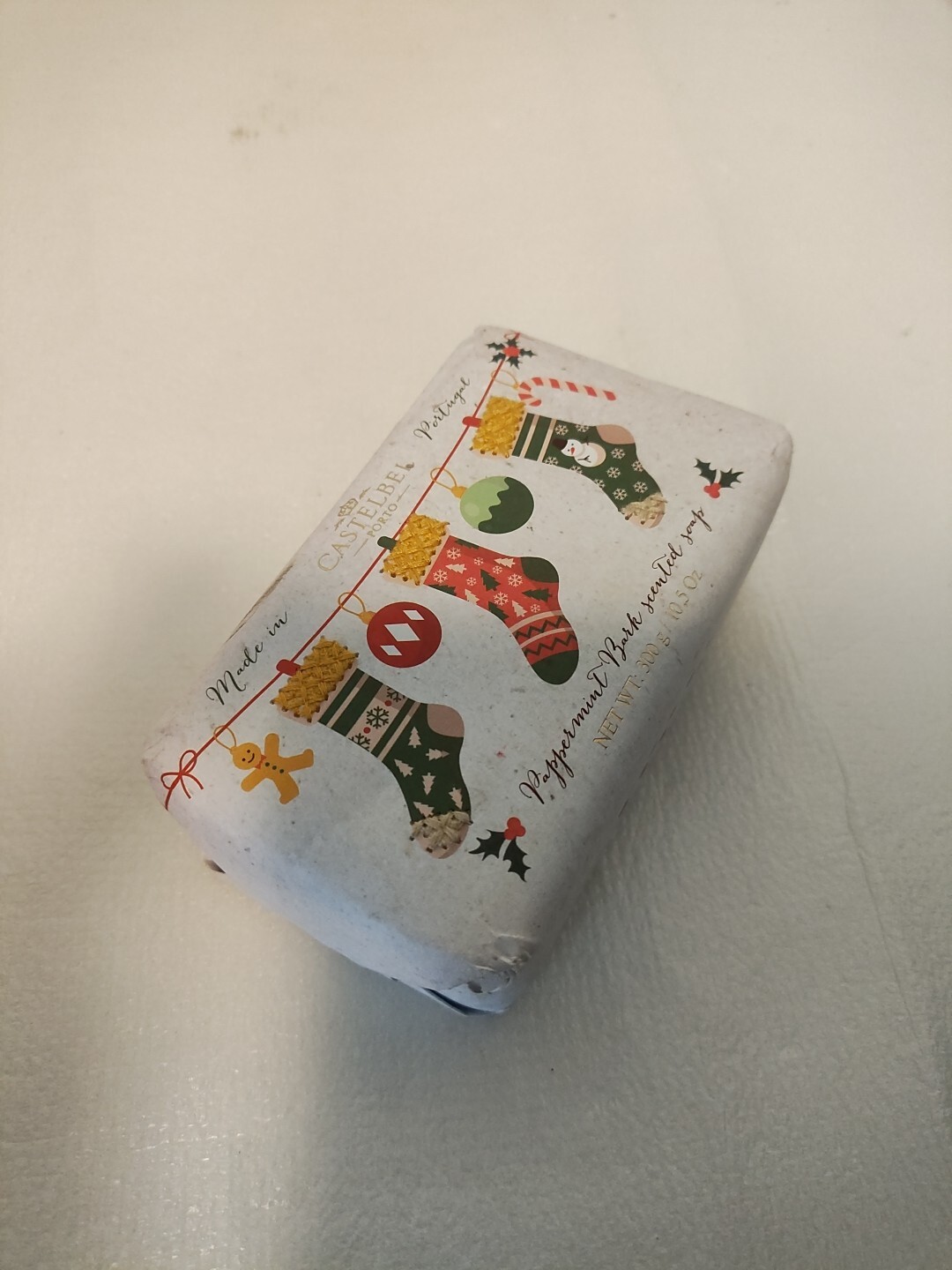 Castelbel PEPPERMINT BARK Scented Soap Bar 10.5oz Stockings SEWN HOLIDAY Wrap