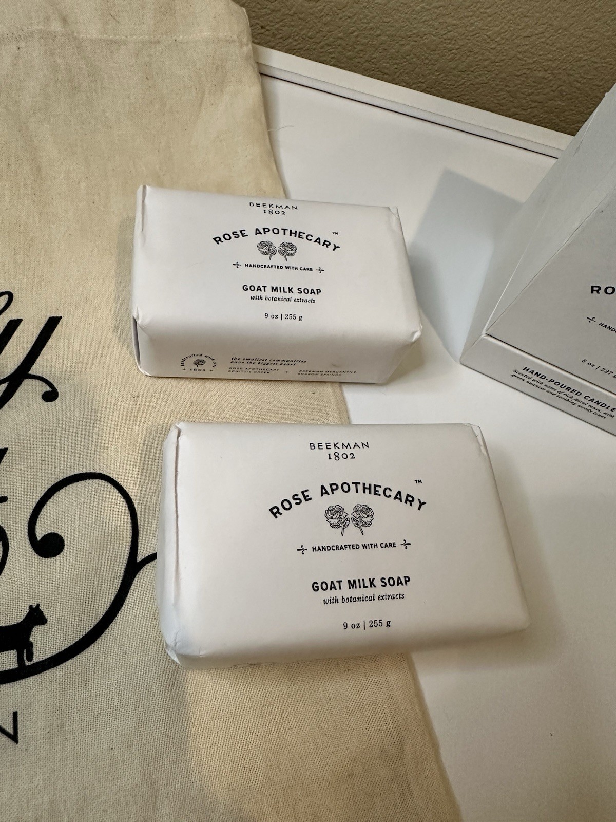 Beekman 1802 Schitts Creek Rose Apothecary Goat Milk Soaps And Candle With Bag
